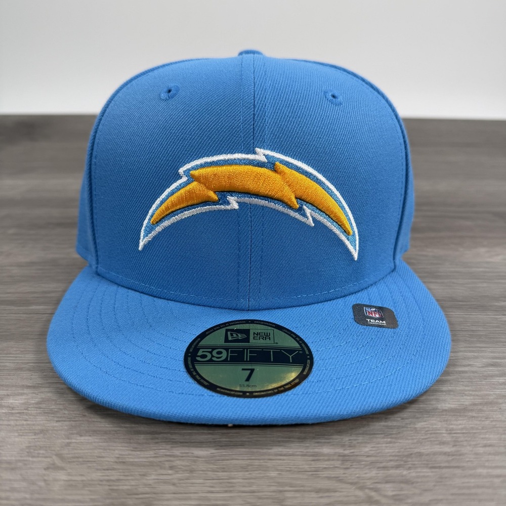 New Era Chargers Hat Cap Fitted Mens Size 7 Blue NFL 59FIFTY Bolt Patch
